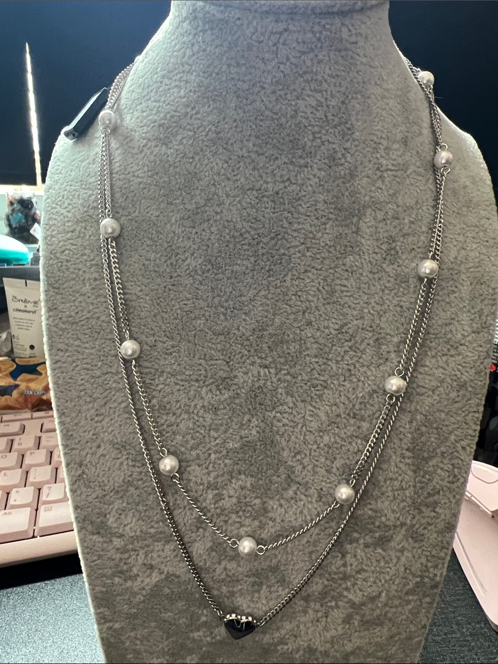 Silver-Tone Layered Pearl Accent Necklace - Timeless Chic